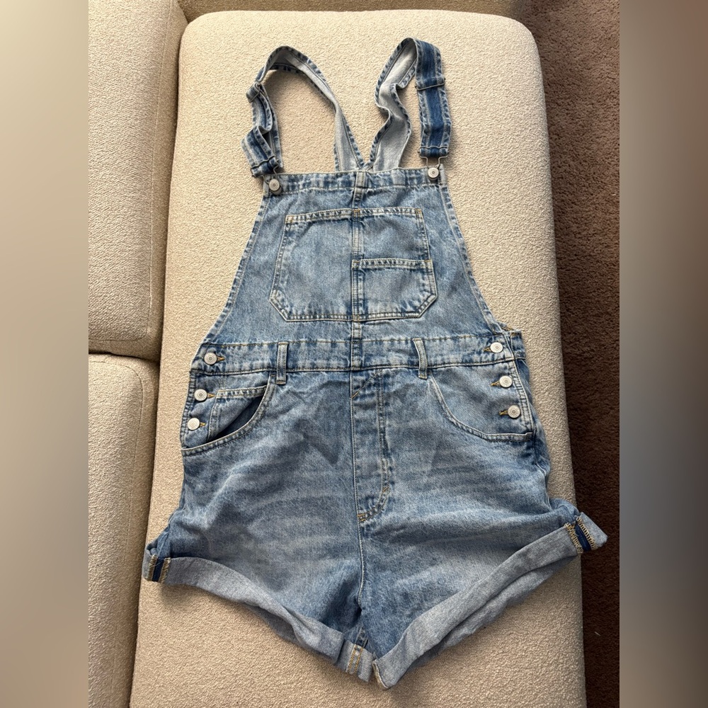 Free People Ziggy Square Neck Sleeveless Frayed Cuffed Hem Shortall Overalls